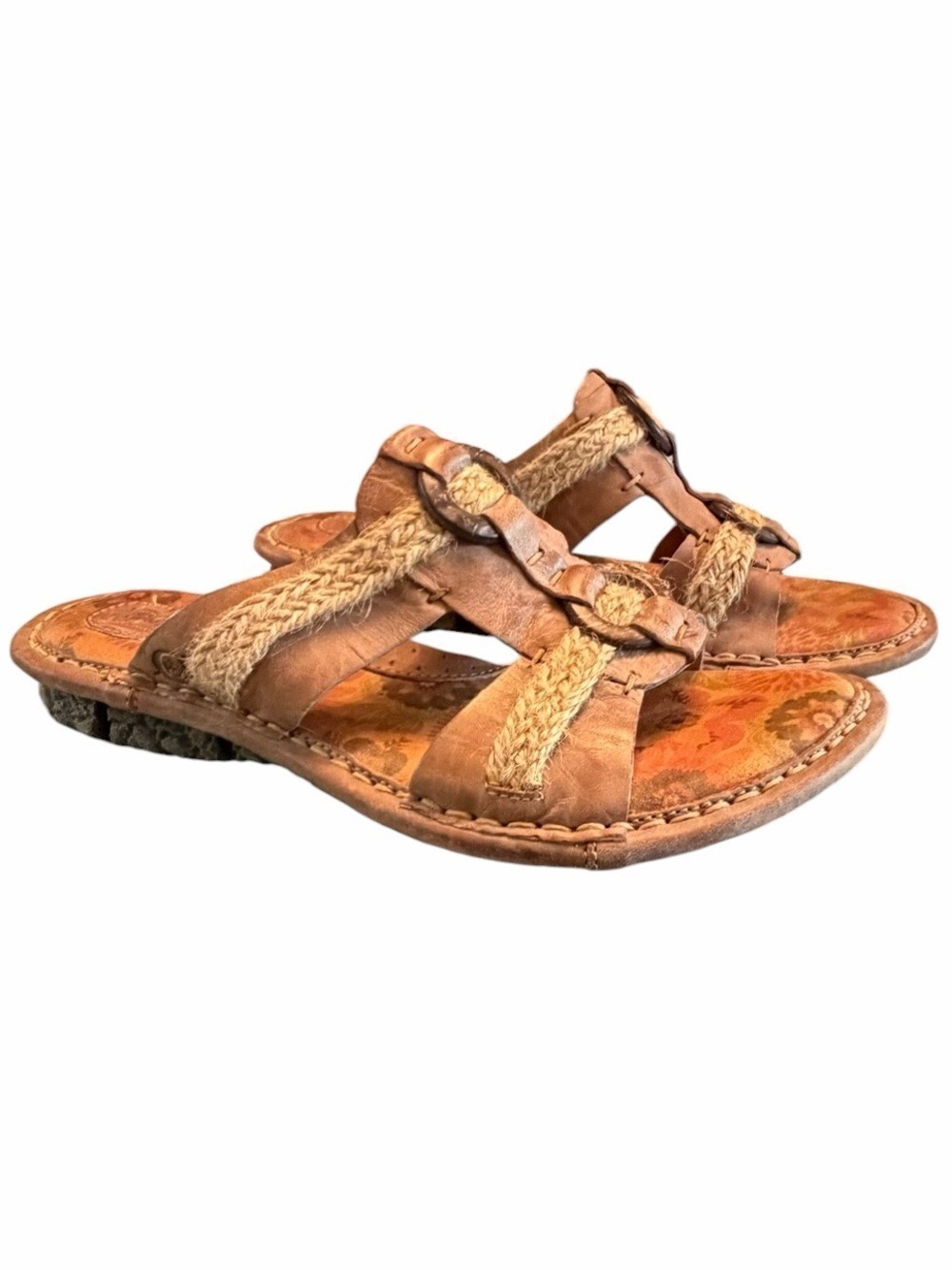 Born Jacinthe Braided Hemp Rope Leather Slides Sandals US7 EU38